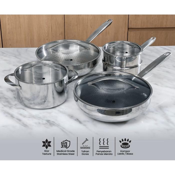 Steincookware Elite Clad Wajan Stainless Steel Wok Pan Series 28cm / Wok Stainless 28cm / Saucepan