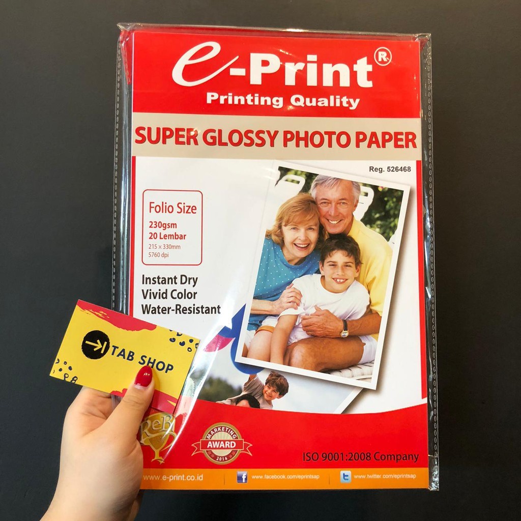 

TAB SHOP - EPRINT SUPER GLOSSY F4 230 GSM 20 SHEET - E-PRINT KERTAS FOTO SUPER GLOSSY 230 GSM F4 20