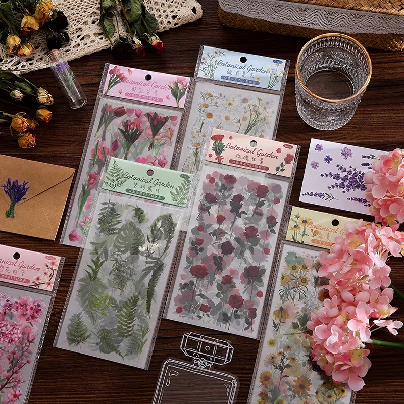 

6 Pieces/Pack Vintage Plant Flower Pet Waterproof Sticker For Diy Scrapbooking Journal Photo Album