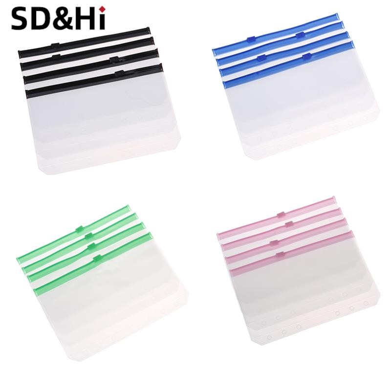 

4Pcs A6 6-Hole Binder Pockets Waterproof Pvc Envelopes Zipper Binder Pouches