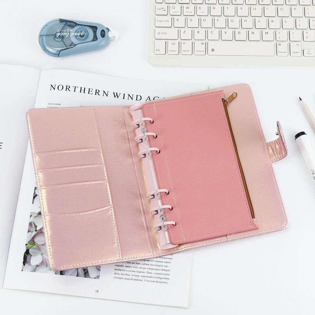 

A6 Pink 6-Ring Notebook Binder Loose Leaf Document Filing Bags Diy Document Bag Binder Rings Pvc