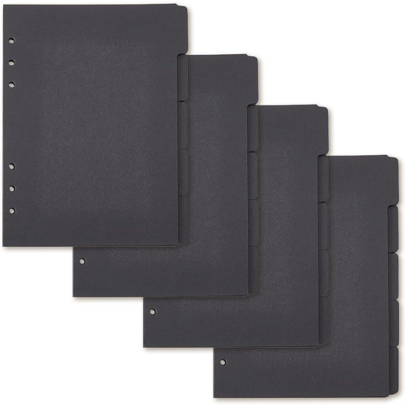 

20 Sheets 5-Tab Binder Dividers A5 Paper 6 Holes Cover Ring Binder Black 6-Hole Ring Index Page For