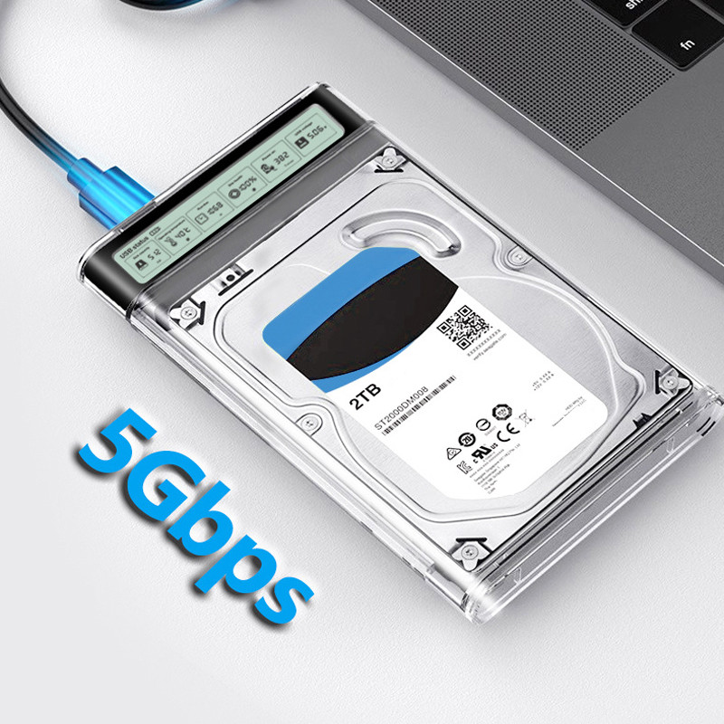 Usb3.2 External Hdd Case 2.5 Inch Transparent Hdd Enclosure With Display Screen 5Gbps Usb To Type-C