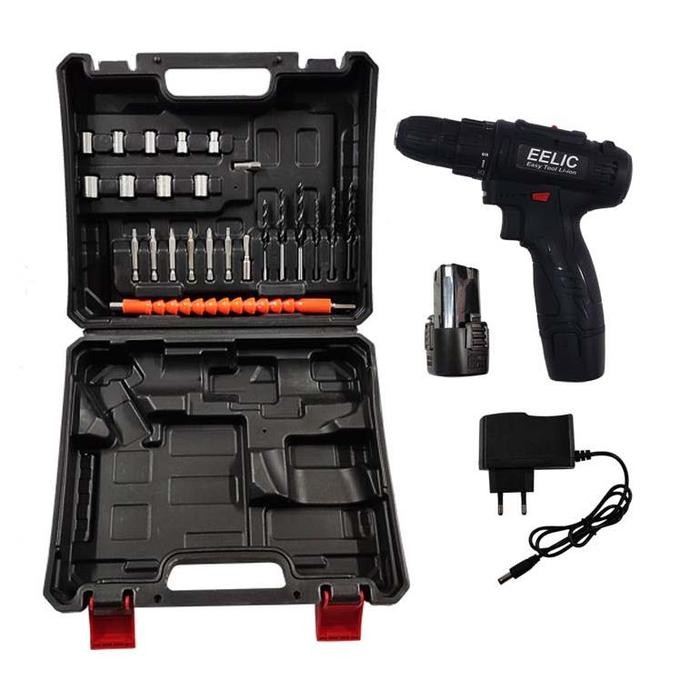 Ready EELIC Mesin Bor Baterai Cordless 10mm Dual Speed Bor Listrik Putaran