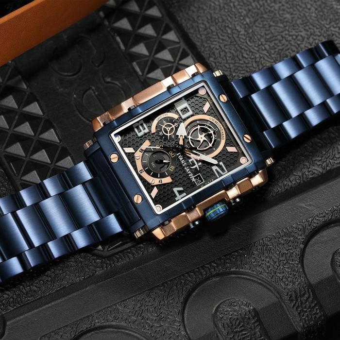DISKON Evans Jayden Jam Tangan Pria EJ 9557 Rantai Stainless Steel Chronograph Kaca Sapphire Water