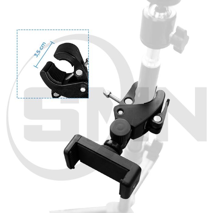 Klik- Clamp Phone Holder Jepit Lighstand Tripod Tiang Vlog Live