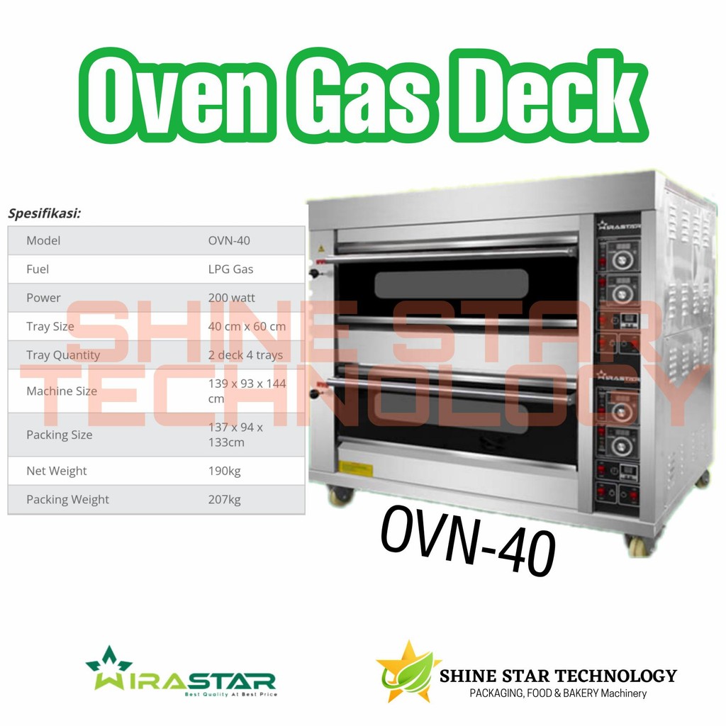 Wirastar Gas Deck Oven OVN-40 Oven Gas 2 Deck 4 Tray Oven 2 Tingkat 4 Loyang