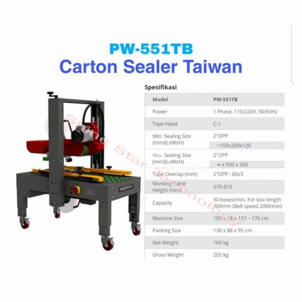WIRAPAX Carton Sealer Made in Taiwan Mesin Lakban Kardus Otomatis Atas Bawah PW-551TB WIRAPAX