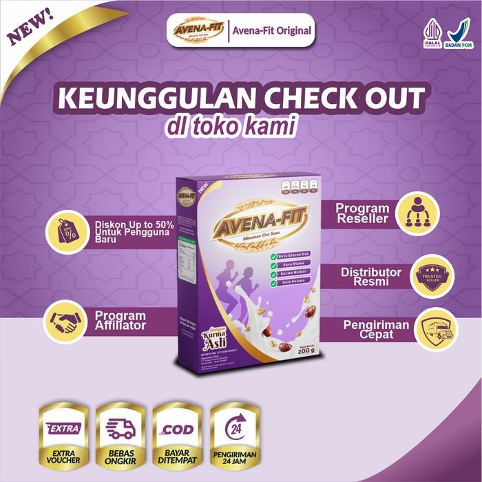 

1 BOX AVENAFIT 2 200 Gram tersertifikasi HALAL MUI dan BPOM oatmilk moi bantu pencernaan lancar Food
