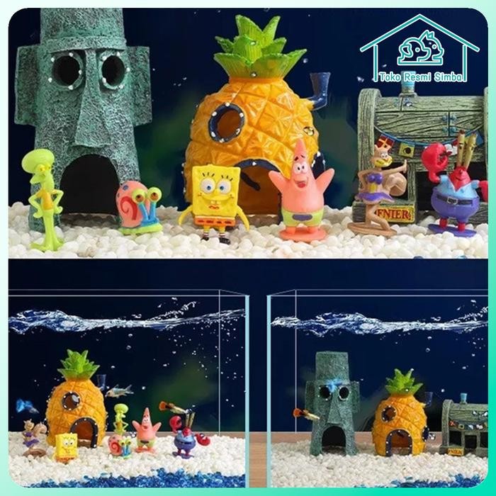 Hiasan rium Miniatur Resin Spongebob Set 6 pcs untuk Dekorasi Akuarium Unik *