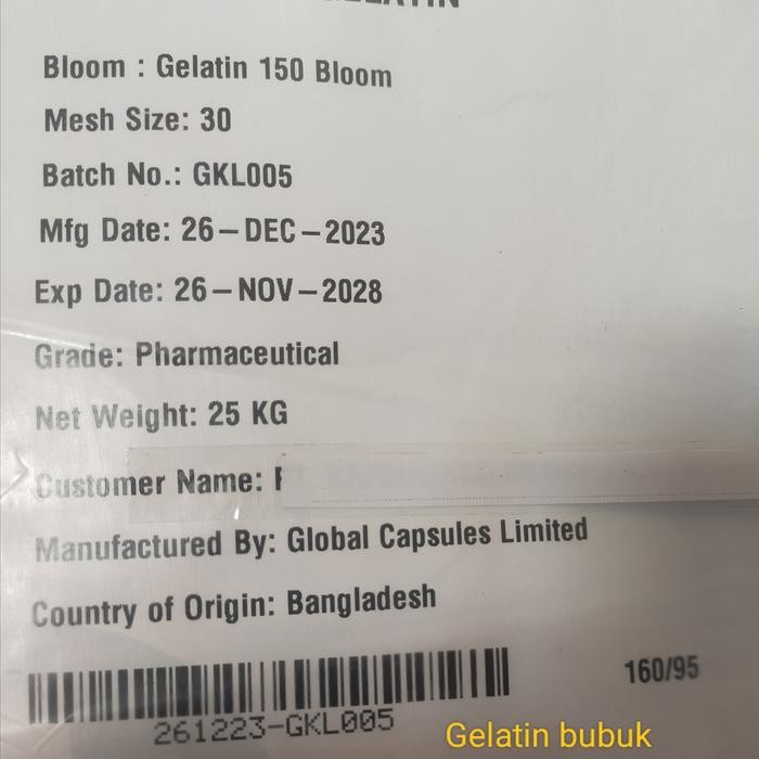 

GELATIN BUBUK SAPI HALAL MUI KEMASAN 25KG