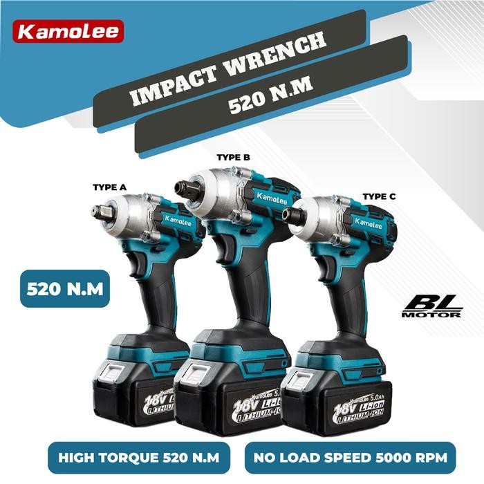 Kamolee Cordless Electric Impact Wrench 520 N.M Type A,B,C