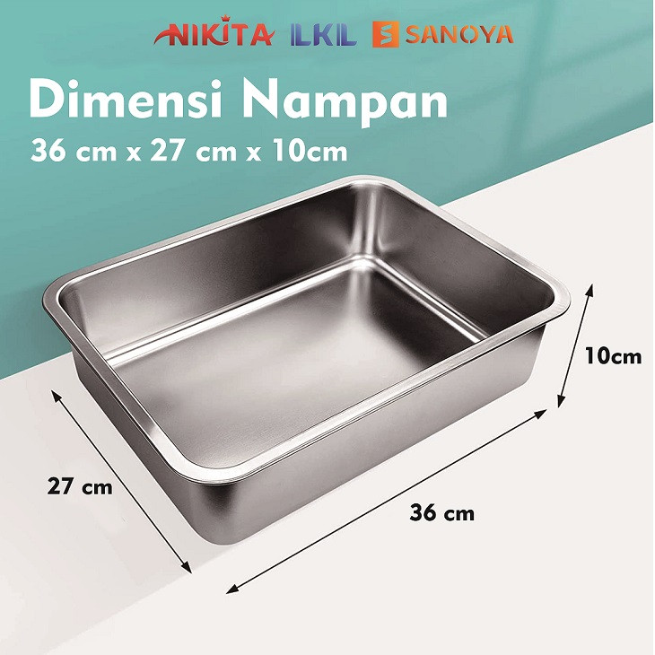 Bombardilomedis Sanoya Nampan Stainless Steel Persegi Tebal Tinggi 10 Cm