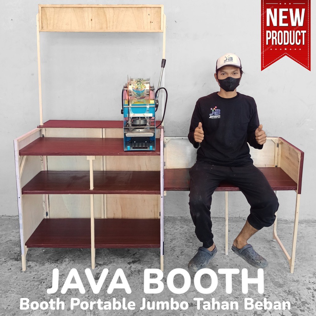 Bombardilomedis Booth Portable / Gerobak Lipat / Meja Lipat / Furniture Kayu / Bonus Rak Depan /