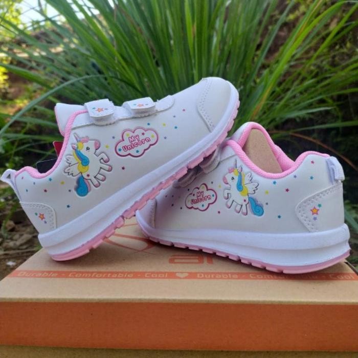 Sepatu sekolah anak perempuan sneaker ANDO unicorn 29-31 PAUD TK SD