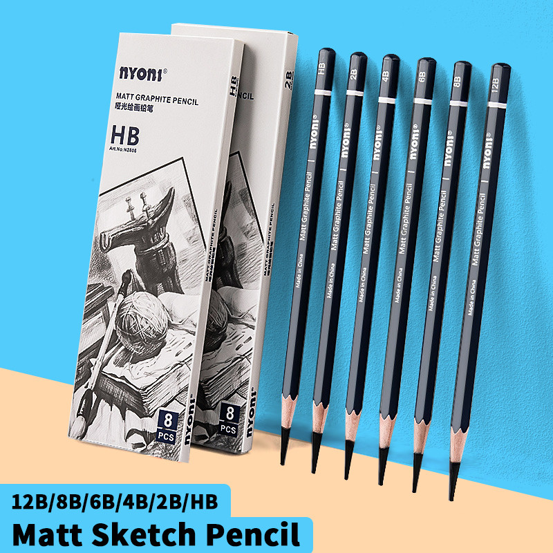 

Nyoni Matte Sketch Pencil 2B 4B 6B 8B 12B Artist Students Matt Graphite Pencils Set For Sketching