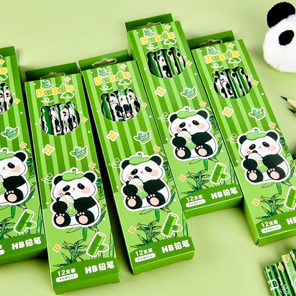 

12Pcs/Set Cute Panda Pencil Wood Stationery Sketch Brush Cartoon Pattern Sketch Pen For Student