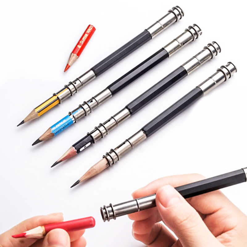

1 Pcs Pencil Extender Penholder Adjustable Dual Head /Single Head Art Sketch Student Pen Cover Tool