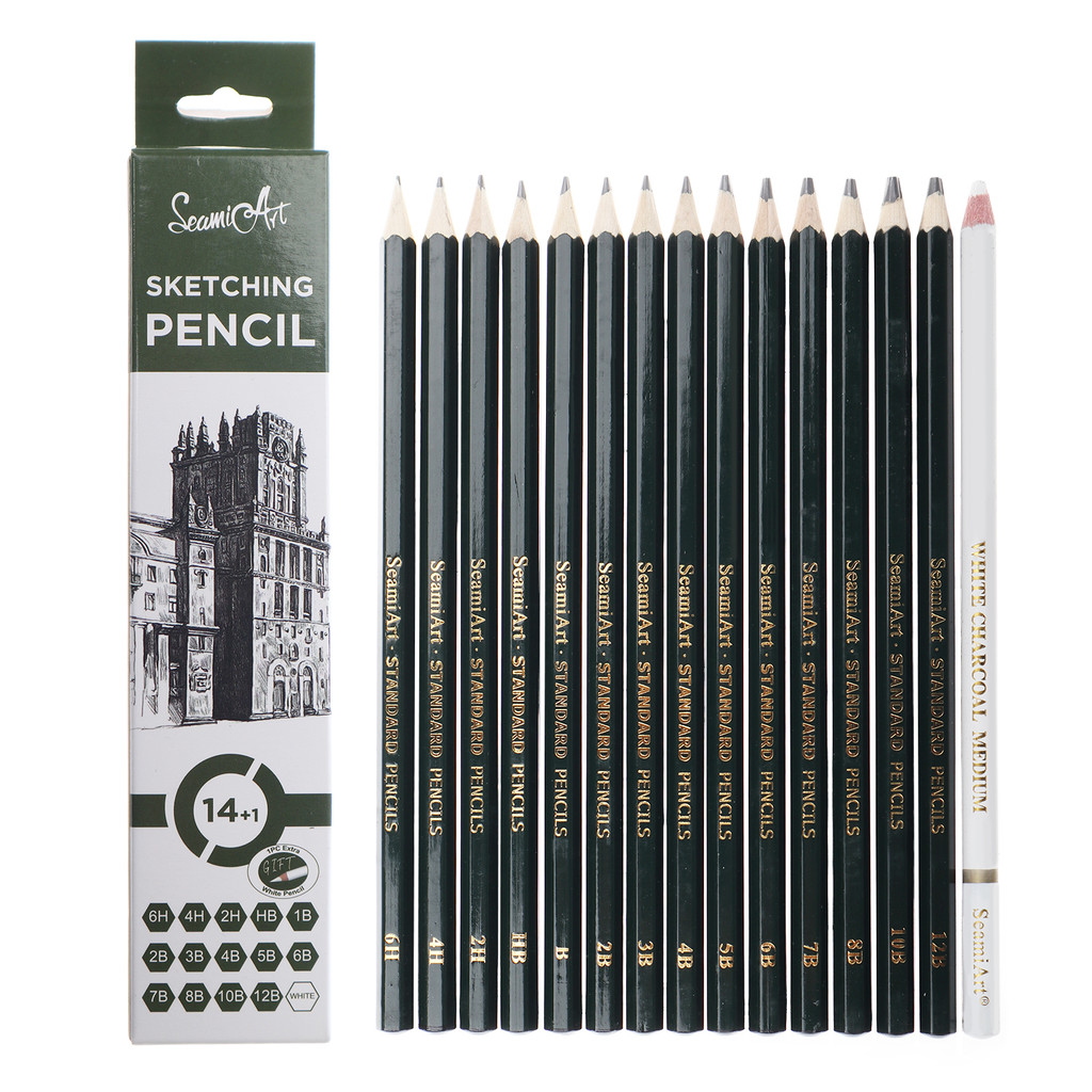 

Seamiart 15Pcs/Set Drawing Pencil Set Wood Professional Art Supplies Sketch White Charcoal Pencils