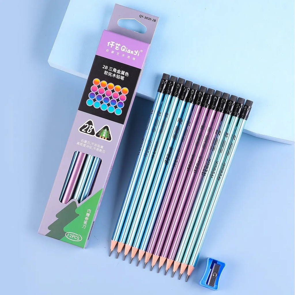 

12Pcs/Set Hb 2B Cartoon Graphic Wooden Pencil With Eraser, Free Pencil Sharpener,Creative