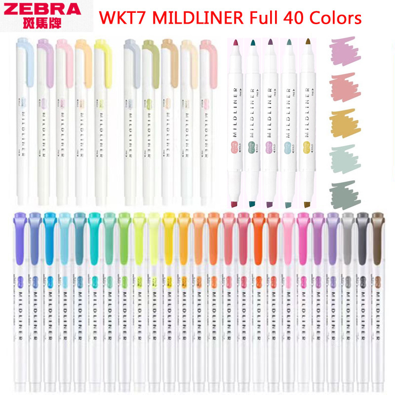 

1Pc Zebra Wkt7 Mildliner Highlighter Full 40 Colors Broad Fine Dual Head Subrayadores Fluorescentes