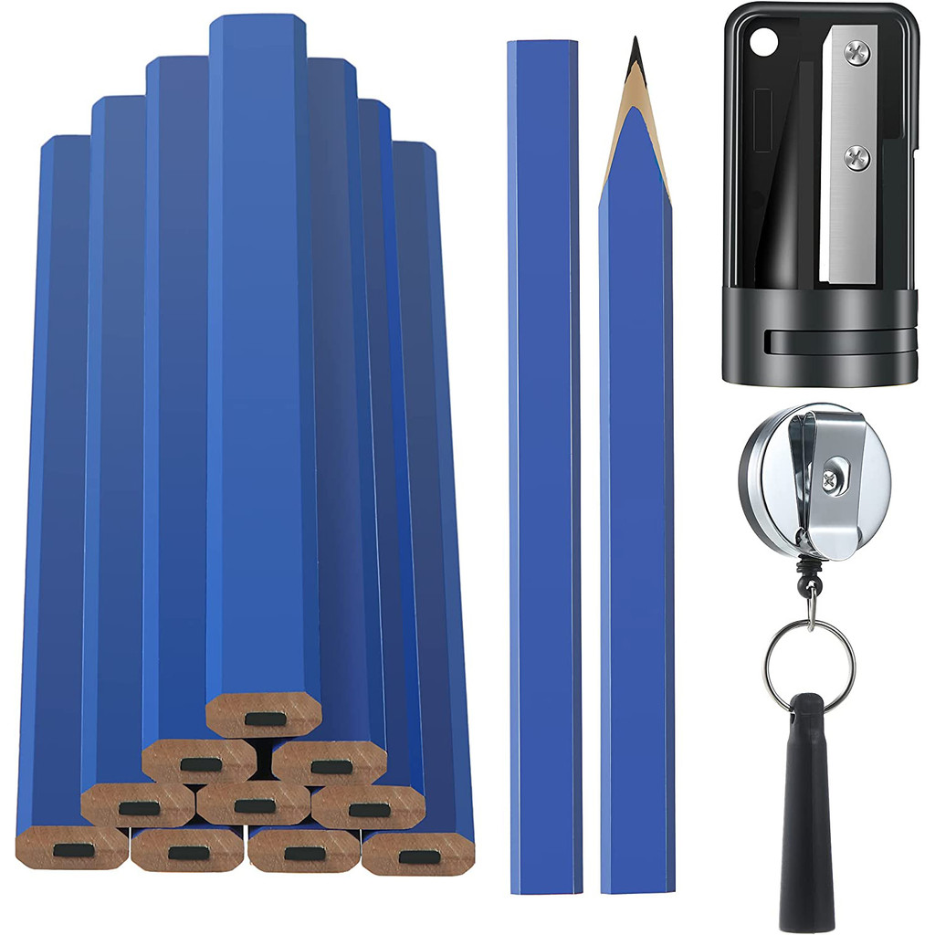 

14 Pcs Carpenter Pencil Set,Flat Octagonal Hard Black Carpenter Marking Pencils With Pencil