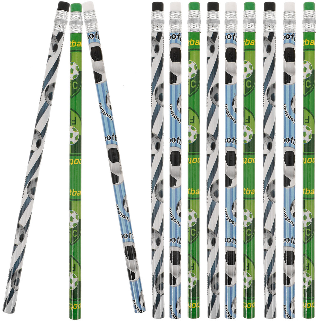 

12Pcs Football Themed Pencils Kids Drawing Pencils Green Football Print Pencils Small Erasable Log