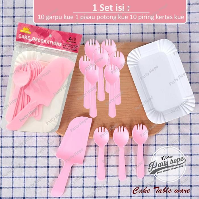 HARGA PROMO CAKE TABLE WARE PINK / SET ALAT MAKAN KUE / SET PIRING GARPU PISAU KUE LPO