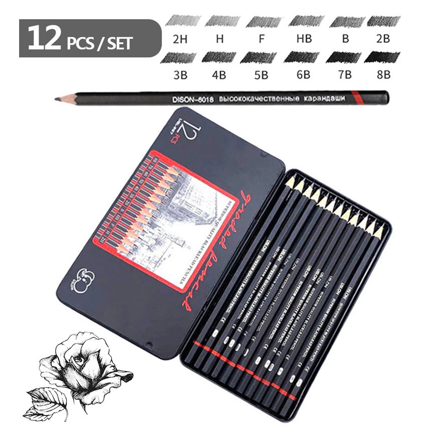 

12 Pcs/Set 2H-8B Wooden Lead Pencils Set Professional Drawing Journal Writing Pencils For School