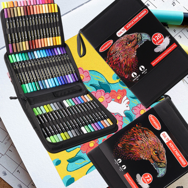 

30/48/60/72/120 Colors Acrylic Paint Markers Set - Dual-Tip For Rock Painting, Diy Crafts & Artwork