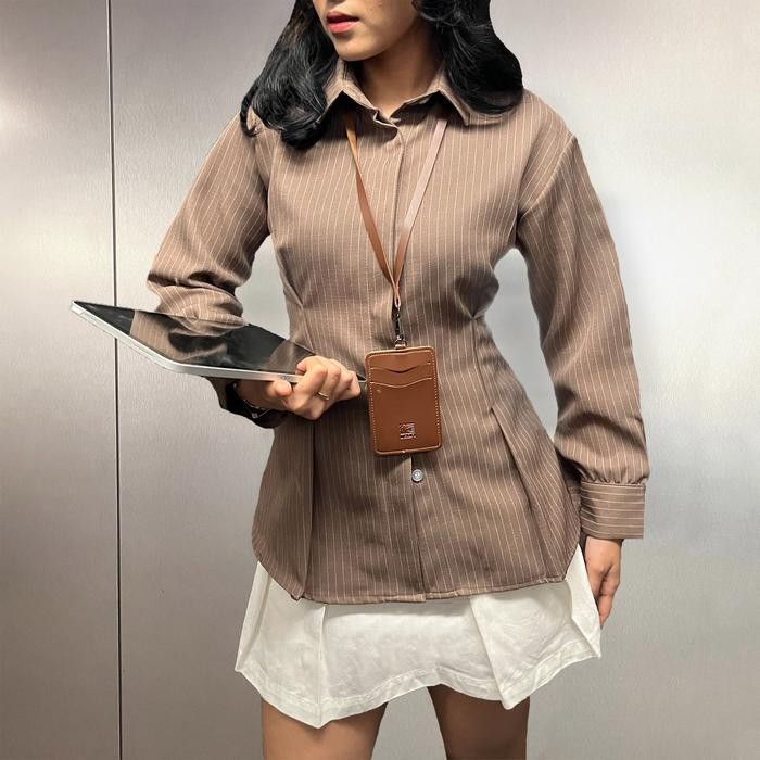 ARBA TOP / Kemeja Fitted Kemeja Kerja Wanita Blus Garis-Garis Lengan Panjang