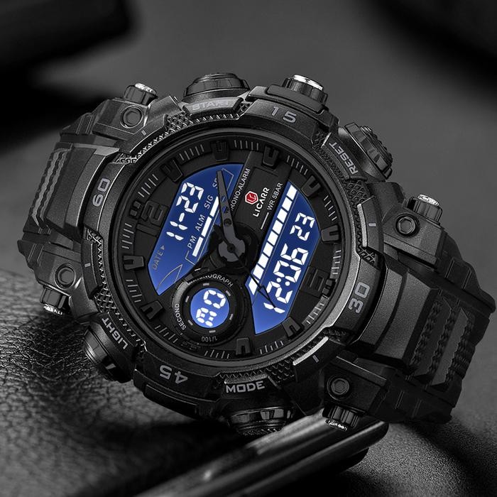 Zylo- Licarr Jam Tangan Pria Olahraga Analog-Digital Kasual Anti Air Kuarsa Jam Tangan Cowok