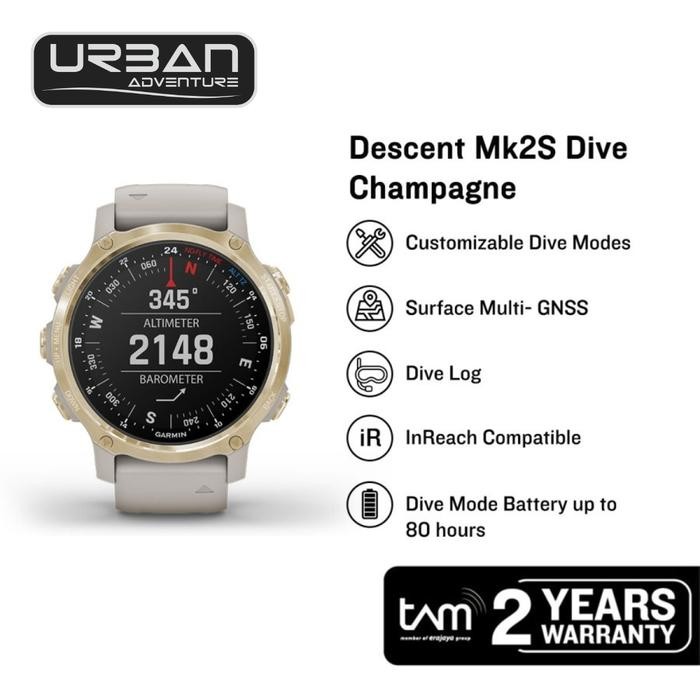 Garmin Descent Mk2S Smartwatch Selam 43mm Polimer Diperkuat GPS