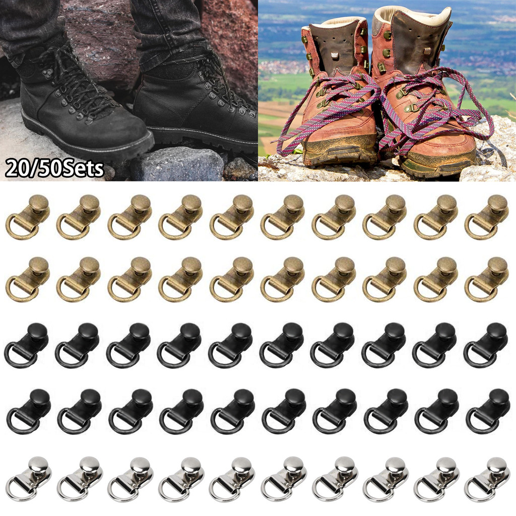 

20-50Sets Shoe Lace Hooks Shoe Boot Lace Hooks Loop Ring With Rivets Shoe Boot Buckle D Ring Eyelet