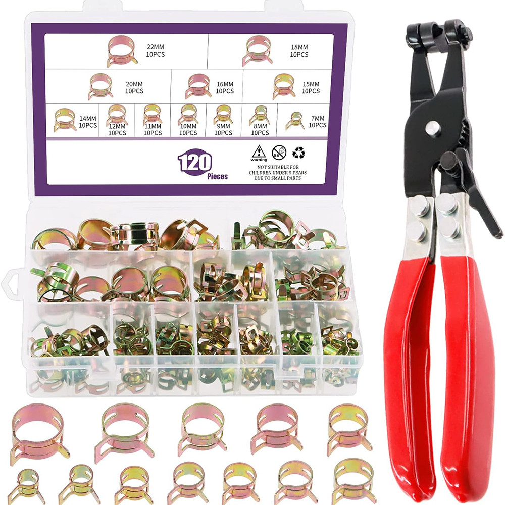 

121 Pieces Of 7-22Mm Spring Belt Hose Clamp, With Rotating Flat Belt Fuel Hose Clamp Combination