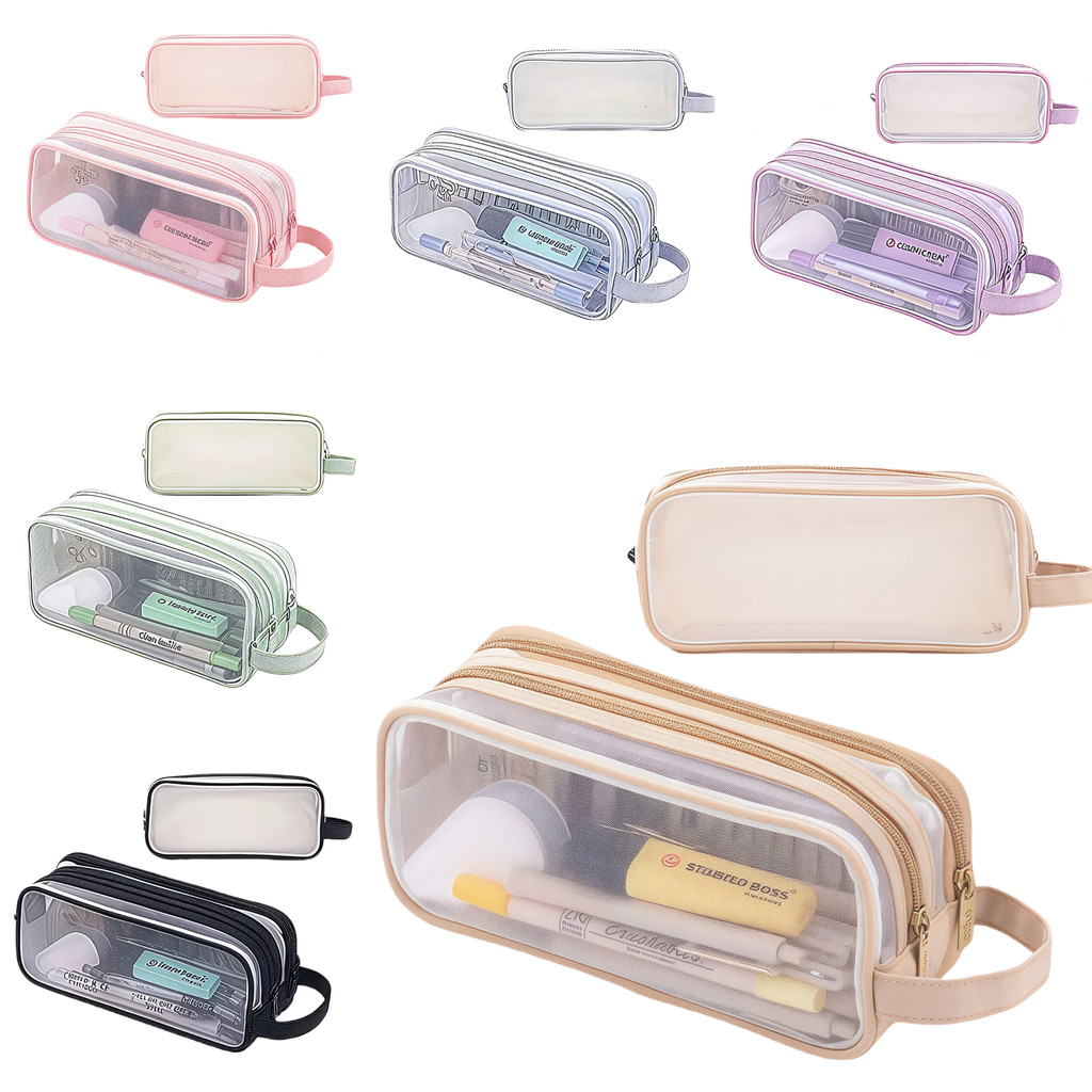 

Large Mesh Pencil Case Double Layer Pencil Bag Transparent, Portable Multifunctional Cosmetic Bag,