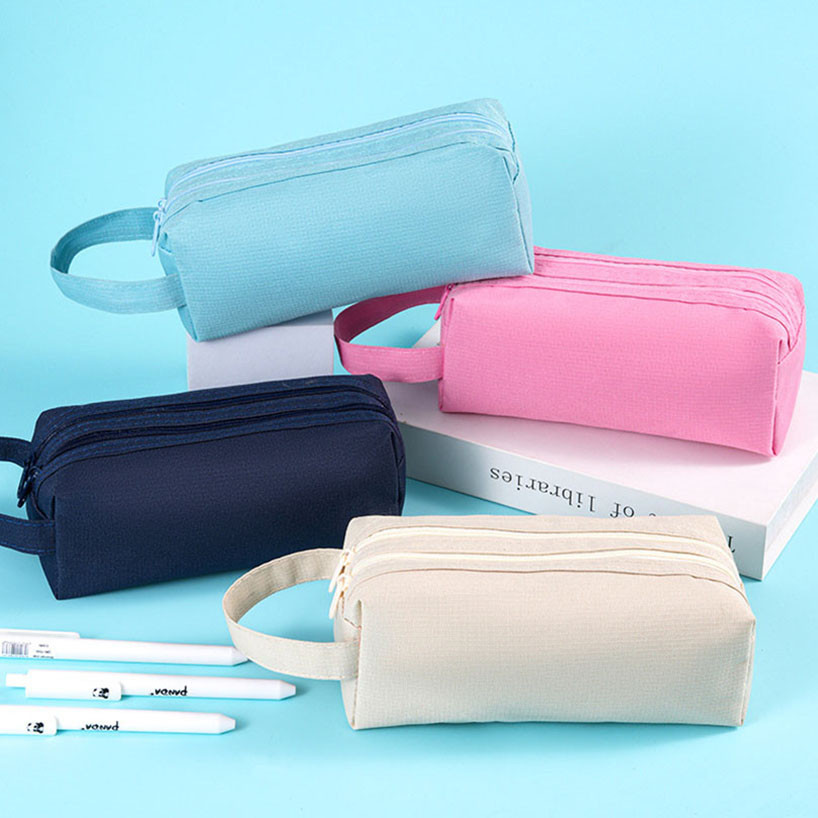 

Double Zippers Pencil Case Estuche Escolar Pencil Pouch Stationery Large Capacity Solid Color School