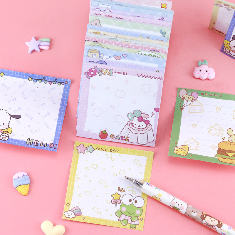 

80 Sheets Sanrio Memo Pad Sticky Notes Cute Melody Pochacco Kuromi Stationery Label Notepad Planner