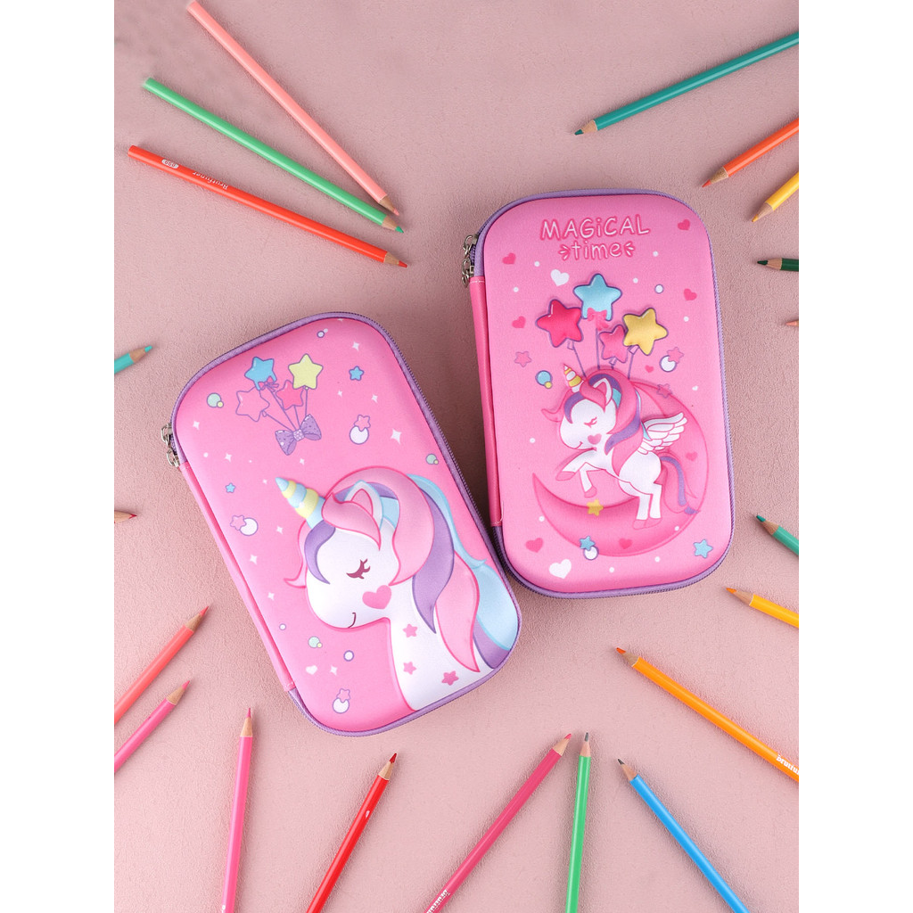 

Unicorn Durable Pencil Case 3D Large Capacity Trousse Multifunctional Pencil Pouch Pink Kawaii