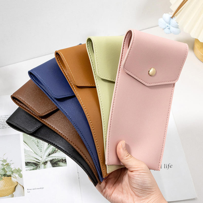 

Fashion Pu Leather Pen Case Custom Letters Business Pen Holder Portable Sunglasses Cosmetic Storage