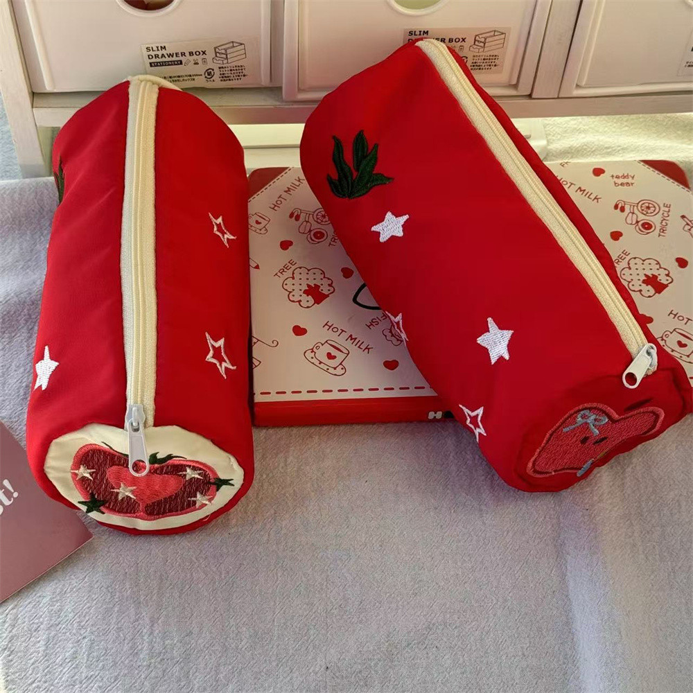 

Ins Apple Pen Bag Embroidery Large Capacity Pencil Case Stationery Storage Organizer Bag Cosmetic