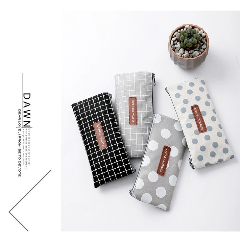 

Japan Cute Simple Lattice Dot Pencil Case Kawaii Student Stationery Portable Pen Bag School Supplies