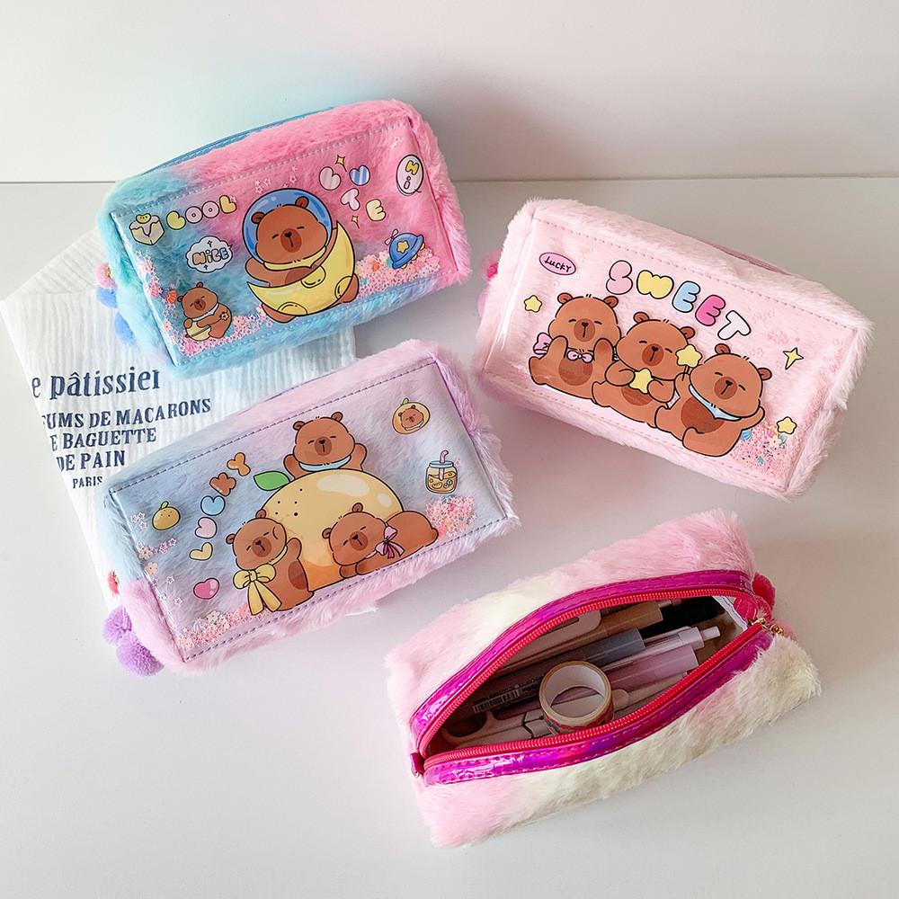 

Kawaii Cartoon Plush Kapibala Large Capacity Pencil Bag Student Stationery Cute Capybara Storage