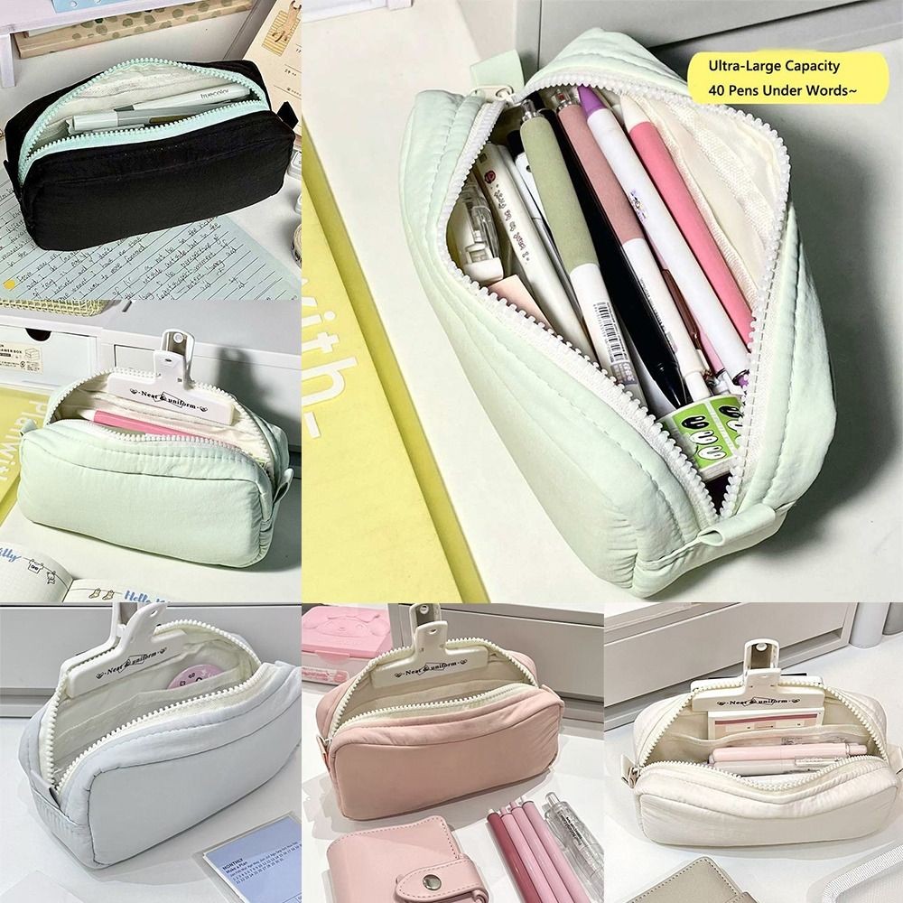 

Simplicity Solid Color Pen Bag Zipper Design Portable Pencil Case Large Capacity Stationery Bag Gift