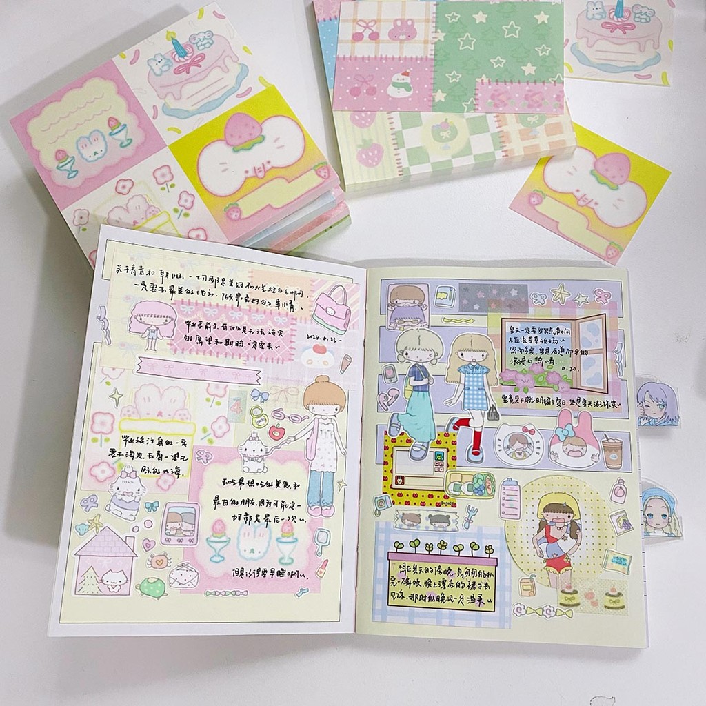 

50 Sheets Kawaii Patchwork Memo Pad Scrapbook Paper Material Diy Arts Crafts To Do List Accessory