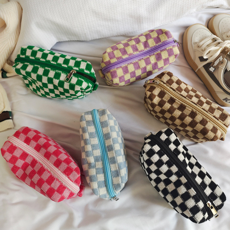 

Checkerboard Storage Bag Pouch Basic Retro Check Patterns Pencil Bag Pen Case For Travel Stationery
