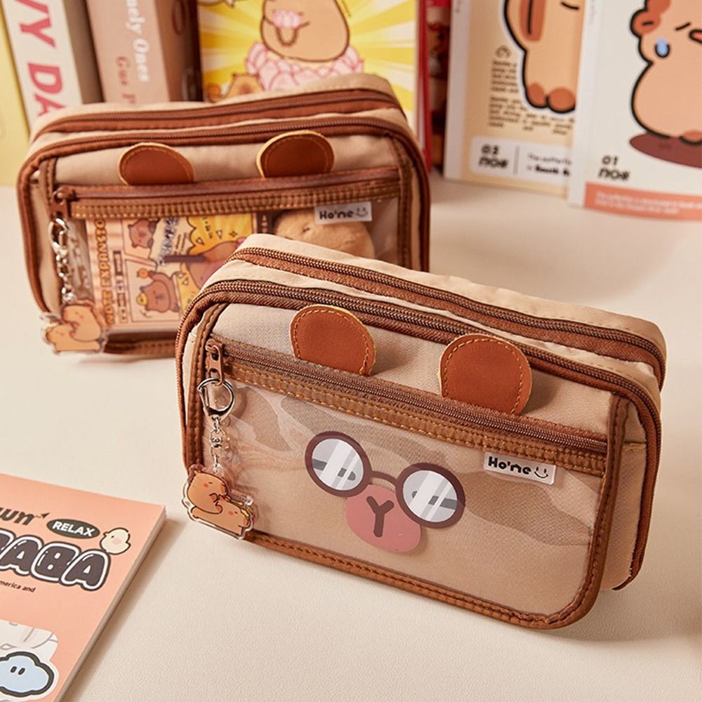 

Gift Capybara Pencil Case Large Capacity Flip Cover Stationery Case Multi-Layer Pencil Bag Student