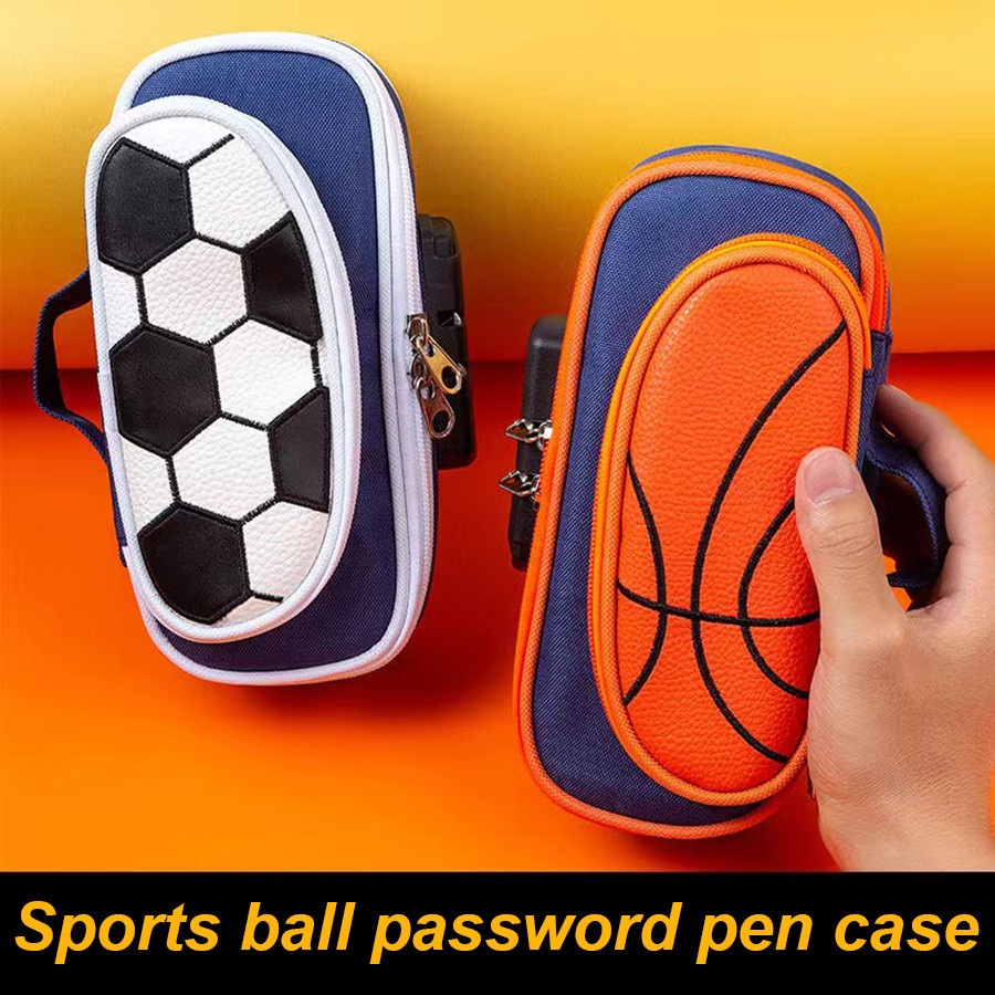 

Soccer Basketball Style Pencil Case With Password Lock Kids Football Pencil Bag Teenager Stationery