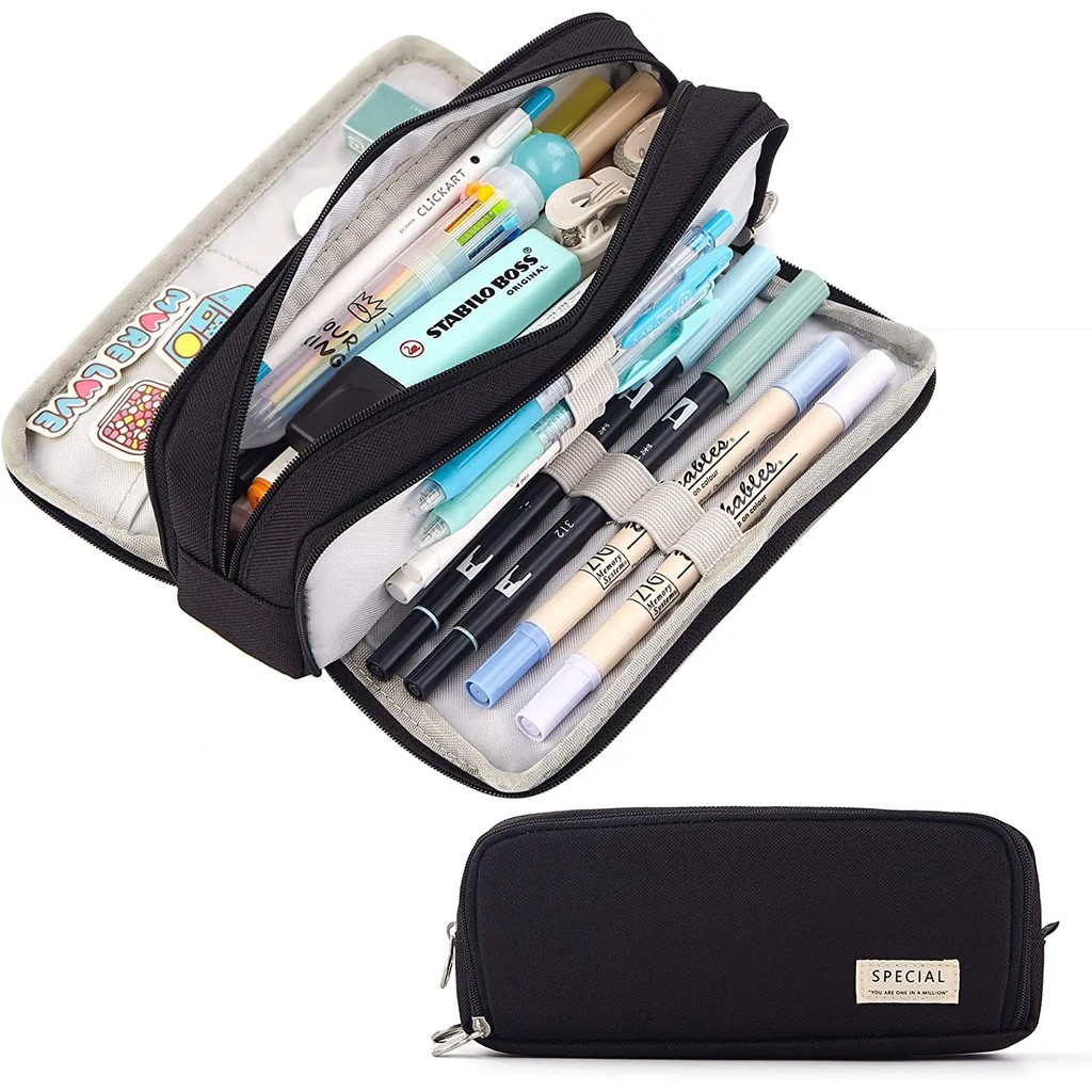 

Large Capacity Pencil Case 3 Compartment Canvas For Students Box Office Student Pen Bag Stationery