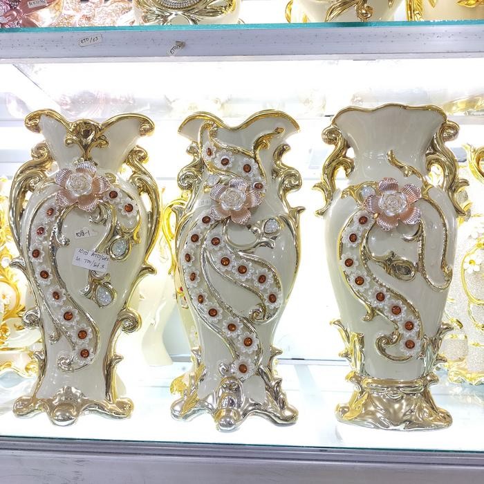 JTTOP" VAS BUNGA KERAMIK / PAJANGAN KERAMIK GOLD SUPER MEWAH